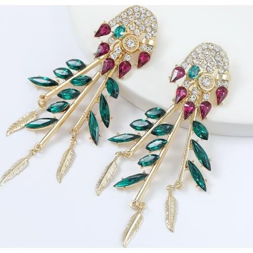 JIJIAWENHUA New Trend Rhinestone Tree Pendant Ladies Earrings Hot Selling Modern Bohemian Earring Accessories