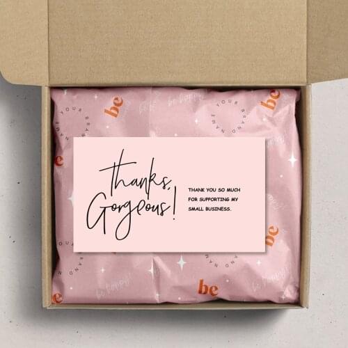 60/90pcs Thank You Card for Supporting Business Coated Paper Card Package Decoration Business Card Handmade with Pink Love