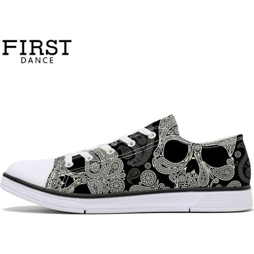 2019 New Style Unique Skeleton Print Canvas Shoes for Man Woman Teenage Boys Girls Casual Skull Sneakers Lace Up Flats
