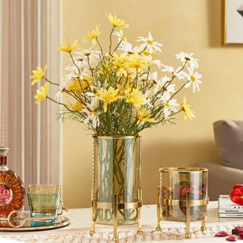 Classic Transparent Glass Vases Flower Arrangement Flowers Pot Decorative Floral Ornaments Metal Gold Vase Vintage Home Decor