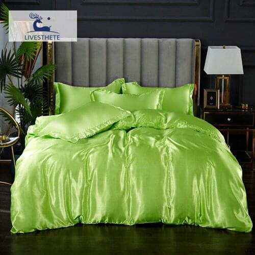 Liv_Esthete Green Flat Sheet Home Decor Bedding Set Satin Silky Luxury Single Pillowcase Kid Bedspread Bed Linen Set Bedclothes