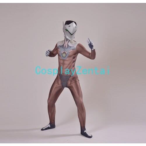 Game Genji Cosplay Costume 3D Print Spandex Genji Zentai for Male/Men