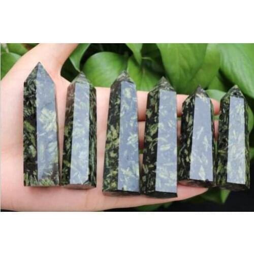Pretty !! 6pcsNATURAL Green Snow stone Mineral Crystal point healing free shipping
