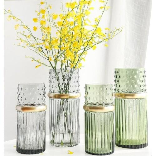 Bead Point Copper Ring Metal Design Nordic Retro European Transparent Glass Vase Flower Floriculture and Floral Arrangement Home