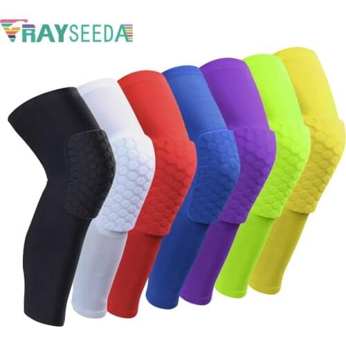 Rayseeda 1pc Honeycomb Strong Sports Safety Kneepad Breathable Football Basketball Knee Wrap Long Leg Sleeve Protector Knee Pads
