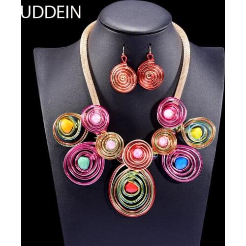 UDDEIN Afican Necklace For Women Handmade Metal Wind Flower Resin Gem Gold Chain Party Gifts Jewelry Vintage Statement Collar