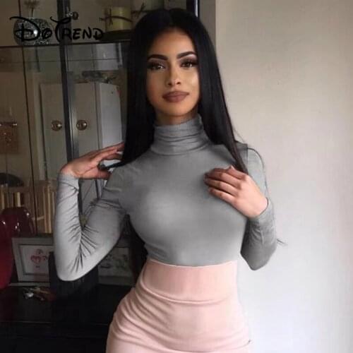 Sexy Slim Tunic Long Sleeve Crop Top Turtleneck Bodycon White Women T Shirt 2019 Spring Summer Vogue Streetwear Camiseta Mujer