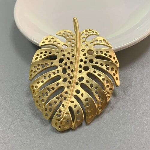 1 Piece Matt Gold Large Filigree Leaf Charms Pendants for Necklace Jewelry Making Accessories 72x55mm