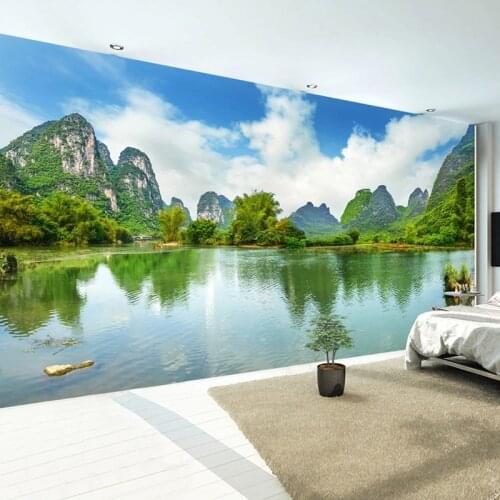 Custom 3D Photo Wallpaper Green Mountain Water Natural Landscape Mural Pictures For Living Room Bedroom Wall Home Decor Painting