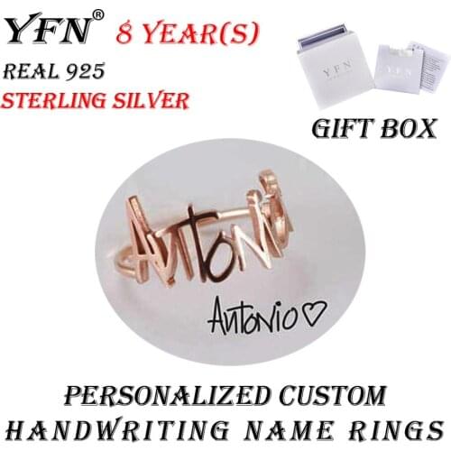 Custom Handwriting Name Ring YFN Brand Personalized Letter Rings With Gift Box 925 Sterling Silver
