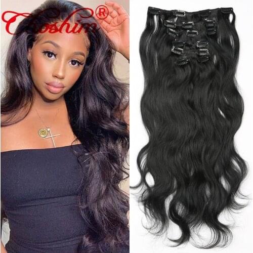 Clip In Human Hair Extensions Full Head Sets Body Wave 100% Human Natural Black Hair Clip Ins Brazilian Remy 7 Pcs/Set 160 Gram