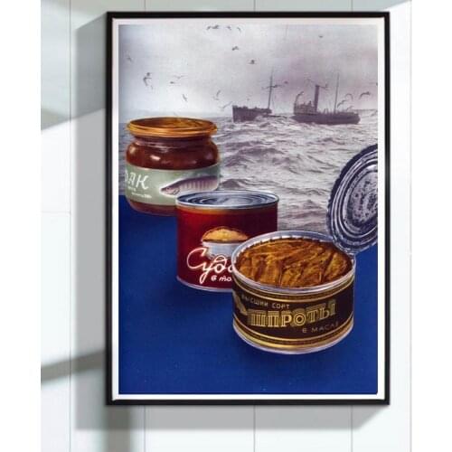 Russia Soviet USSR CCCP Food Canned Sea Food Retro Vintage Kraft Poster Decorative Wall Sticker Canvas Painting Home Decor Gift