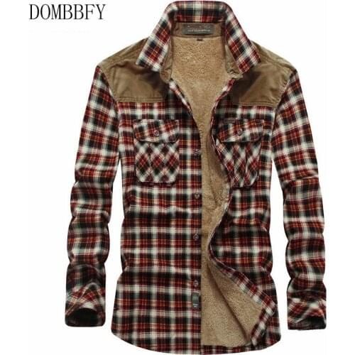 Military Shirt Men Casual Cotton Shirts Autumn Winter Wool Thick Warm Flannel Shirts Plaid Fleece Dress Shirts Camisa masculina
