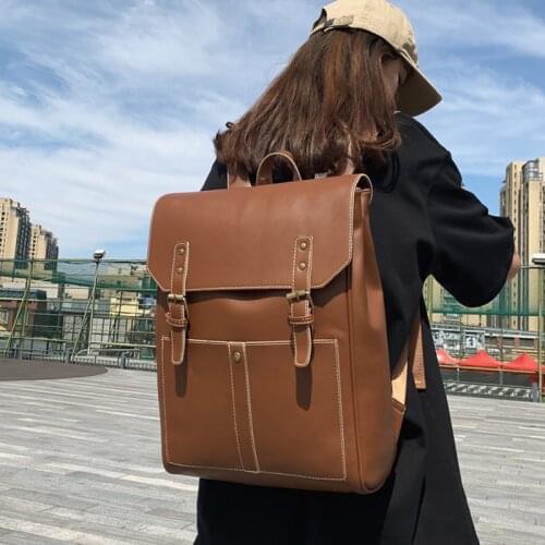 NEW Backpack Female Korean Fashion High School College Student Bag Japanese PU Leather Retro College Style Computer Backpack