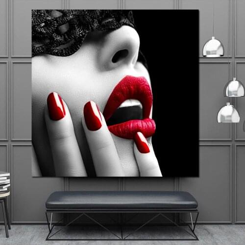 Sexy Women Red Lips and Nails Canvas Paintings Posters and Prints Wall Art Picture for Living Room Home Decoration