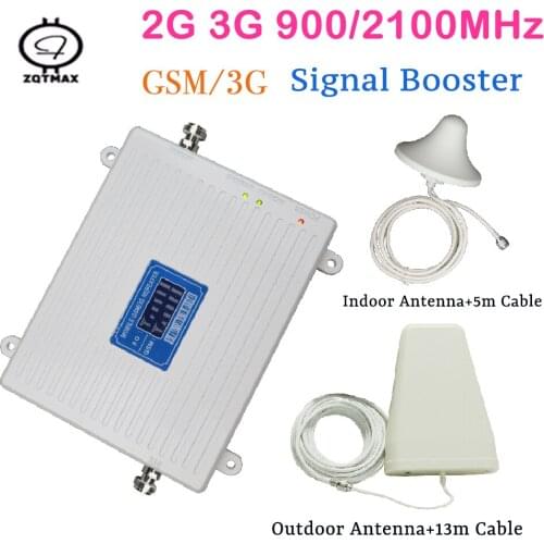 ZQTMAX 65dB 2G 3G Signal Booster GSM Repeater 900 2100Mhz UMTS internet signal amplifier + antenna accessories for mobile phone