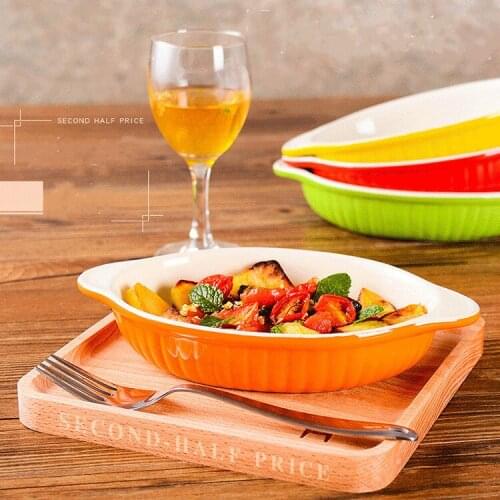 European-style creative 4-color binaural striped baked rice baking bowl fruit salad dishes home hotel baking cake baking tray