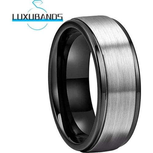 Tungsten Wedding Rings 8MM Black For Men Wemen Stepped Edges Flat Engagement Domed Bands Brushed Finished Comfort Fit