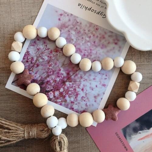 Volcanic Rock Rustic Wood Bead Garland Farmhouse Country Decor Wall Decor Boho Decorations Woven Tassel Wall Hanging Newest