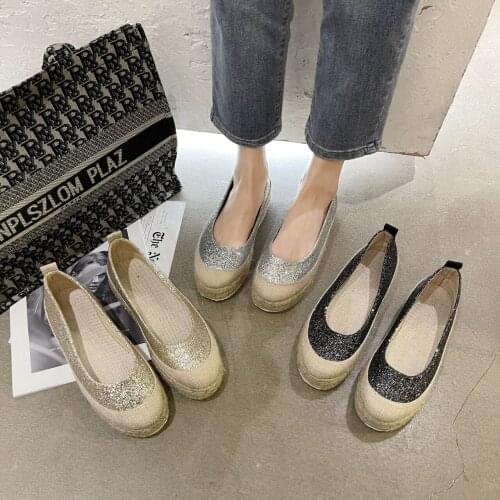 Women Cute Round Toe Gold Slip on Loafers Ladies Classic High Quality Hemp Rope Flat Shoes Cool Stylish Flats Zapatos De Mujer
