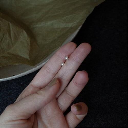 HI MAN 925 Sterling Silver Small Simple Four-Claw Pearl Stud Earrings Women Romantic Dating Jewelry