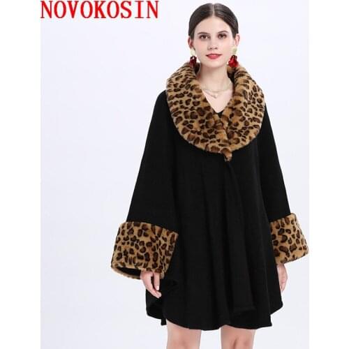 4 Colors 2021 New Women Faux Leopard Fur Collar Outstreet Thick Coat Winter Warm Cardigan Long Sleeves Cashmere Cloak Loose Coat