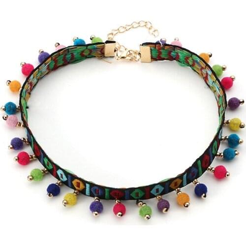 Bohemian Colorful Candy Colored Necklace For Women Colorful Beaded Ethnic Embroidery Beam Neck Necklace Bone Jewelry New Gift