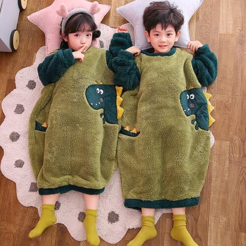 2021 Winter Childrens Cartoon Flannel Pajamas Boys And Girls Baby Anti-Kick Coral Fleece One-Piece Home Service