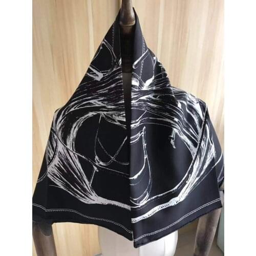2021 new arrival winter spring classic black 100% real silk scarf twill hand made roll 90*90 cm shawl wrap for women lady