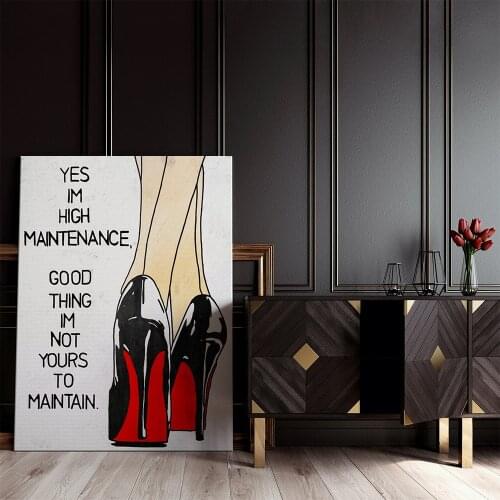 AAHH Modern Culture Canvas Painting High Maintenance High Fashion Heel Quote Canvas Art Decor Wall Art Picture for Home Decor