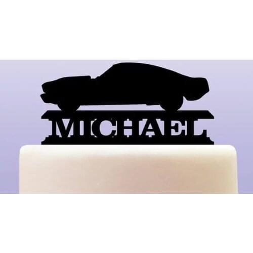 Personalised name cycle Acrylic Retro Vintage Mustang Classic Car birthday Cake Toppers, baptism Christening cake topper