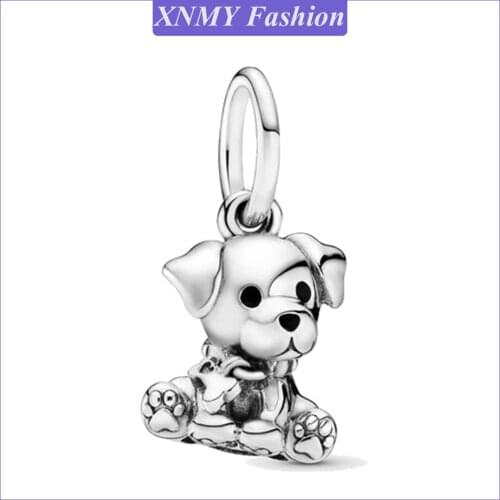 XNMY NEW Original Silver Color Labrador Puppy Dog Dangle Charms Beads fit European Pandora Bracelet Cute Animal DIY Jewelry Gift