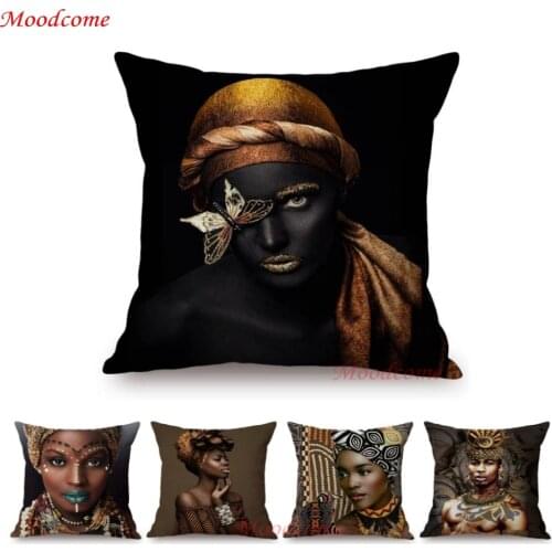 Black Elegant Sofa Throw Pillow Cover African Queen Princess King Beautiful Home Decoration Art Cotton Linen Chair Cushion Cover