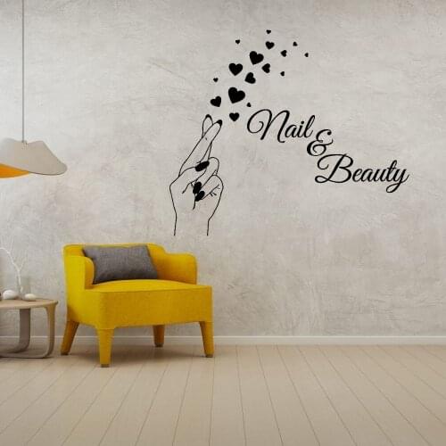 Girl And Beauty With Hearts Nail Salon Wall Sticker Vinyl Decal For Nail Salon Mural Decoration A001641