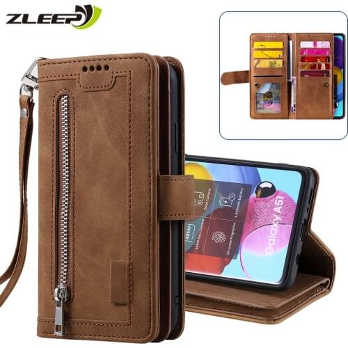 Luxury Leather Zipper A82 A22 A32 A52 A72 Case For Samsung Galaxy A51 A71 A41 A50 A40 A30 A20 E A10 M10 S Card Slot Phone Cover