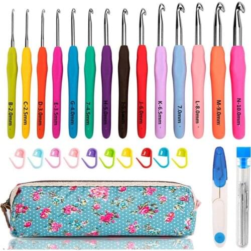 1 Full Set Crochet Hooks Kit Knitting Needles Soft handle DIY Needle Arts Craft Stitch Markers Sewing Tools with Storage Bag