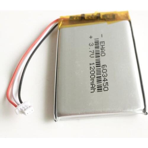 JST 1.0mm 3pin 3.7V 1200mAh lipo polymer lithium rechargeable battery plug for GPS DVD bluetooth recorder e-book camera 603450