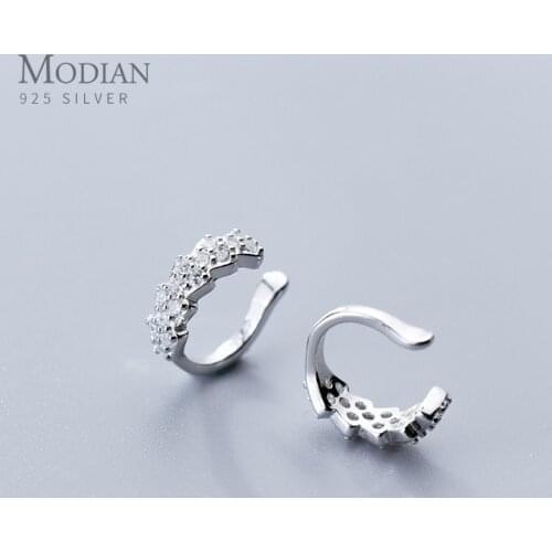 Modian Fashoin Crystal Round Clip Earrings Charm 100% 925 Sterling Silver Sweet Clips Ear For Women Party Silver Fine Jewerlry