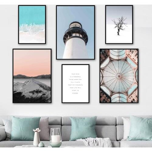 Sea Beach Lighthouse Snow Mountain Tree Wall Art Canvas Painting Nordic Posters And Prints Pictures For Living Room Decoration