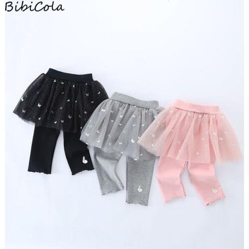 Spring And Autumn New Children’s Clothing Fashion Mesh Stitching Culottes Baby Girls Cotton Leggings Baby Leggings