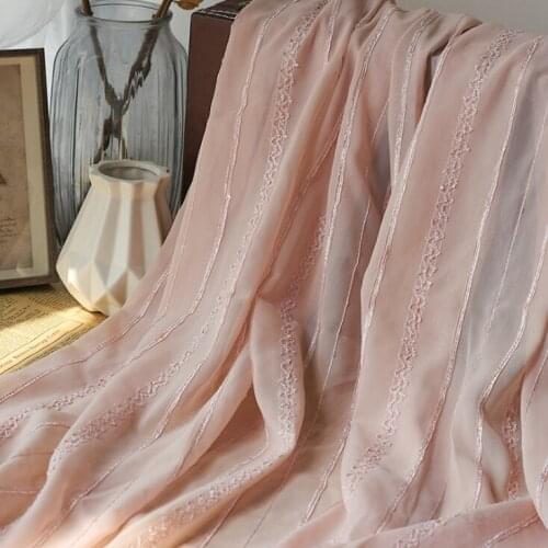 New chiffon stripe hook embroidered bead sequin embroidery fabric small fresh dyed plain dress shirt fabric tulle fabric