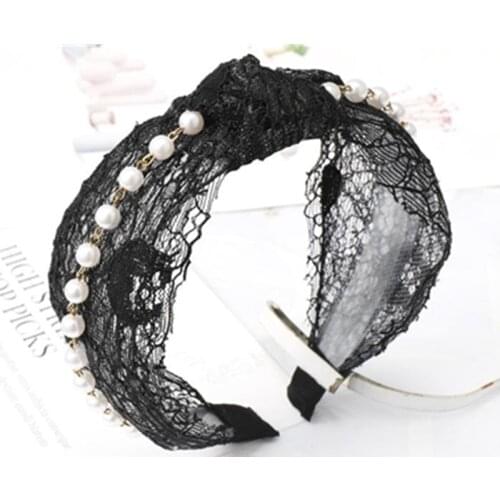 New Lace Headbands Pearls for Women Hair Accessories Top Bow Knotted Hairband Toothed Solid Hair Hoop Adults Girls Headband