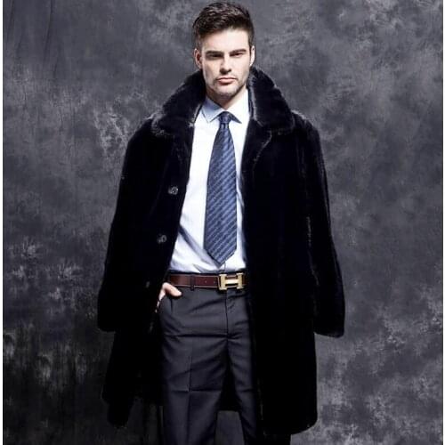 Single-breasted faux mink leather jacket mens winter thicken warm fur leather coat men slim jackets jaqueta de couro autumn