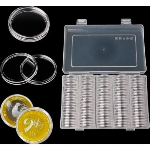 100 Girds Coin Holder Capsules 27mm Round Box Plastic collectibles Coin Organizer Storage Organizador Organizer