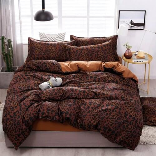 Simple Leopard Print Bedding Set Coffee Color Duvet Cover Sheet With Pillowcase Soft Bedclothes For Adults Luxury Home Textile