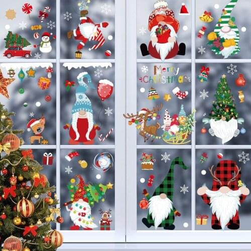 Christmas Window Sticker Decorations Decals Santa Claus Pattern Stronger Adhesive 9pcs For Windows Glass Gnome Display Stickers