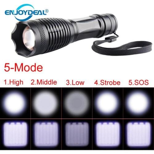 Enjoydeal 3000 LumenT6 LED Flashlight Adjustable Focus Flashlight Aluminum Alloy 5-Mode Flashlight Torch Lamp Light For Lighting