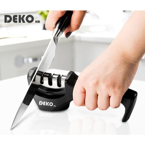 DEKO Stainless Steel Knife Sharpener Kitchen Professional Three Section Quick Knife Sharpener Tools Kitchen Accessories
