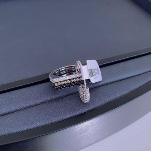 Brand 1:1High Quality Fahsion Ring Khaki Dark Grey White Triple Hoop Safety Pin Ring AAA Zirconia Women Jewelry October New