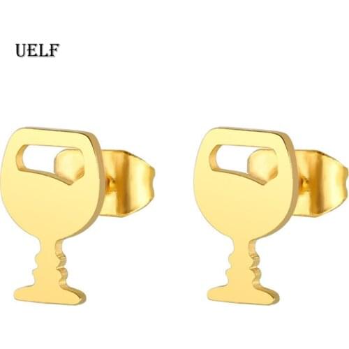 Uelf Fashion Jewelry Small Earings Black Stainless Steel Jewelry Tea Cup Stud Earrings for Women Brinco Femme aretes de mujer